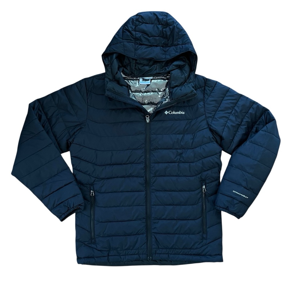 ❄️ Columbia Omni Heat Puffer Coat Black Powder Lite Hooded Jacket Men’s M NICE